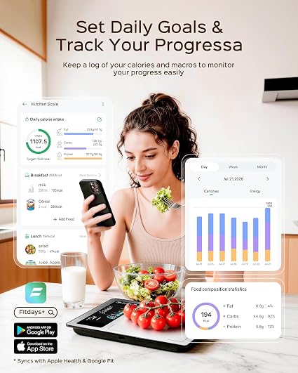 Smart Digital Food & Nutrition Scale with LED Display (USB-C Rechargeable)
