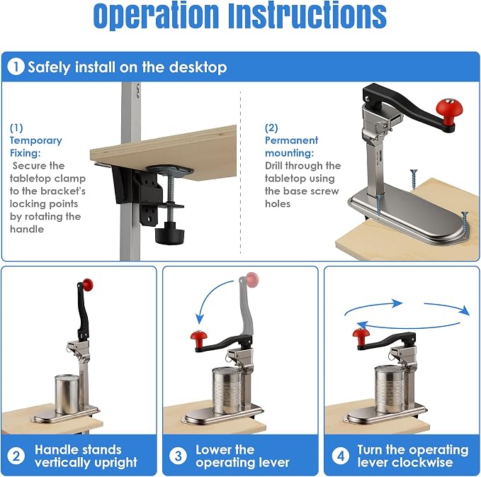 Commercial Heavy-Duty Table-Mounted Can Opener (Stainless Steel)