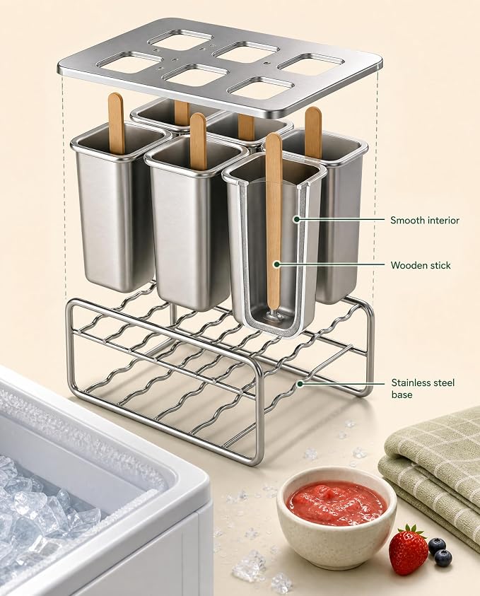 304 Food-Grade Stainless Steel 6-Piece Ice Lolly Mould Set
