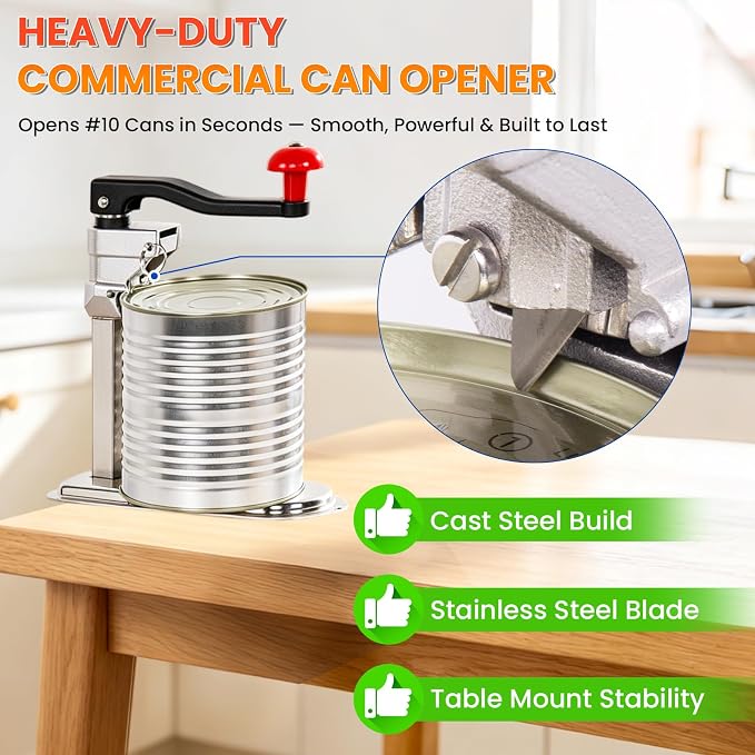 Removable Heavy-Duty Bench Tin Opener with Table Clamp Base