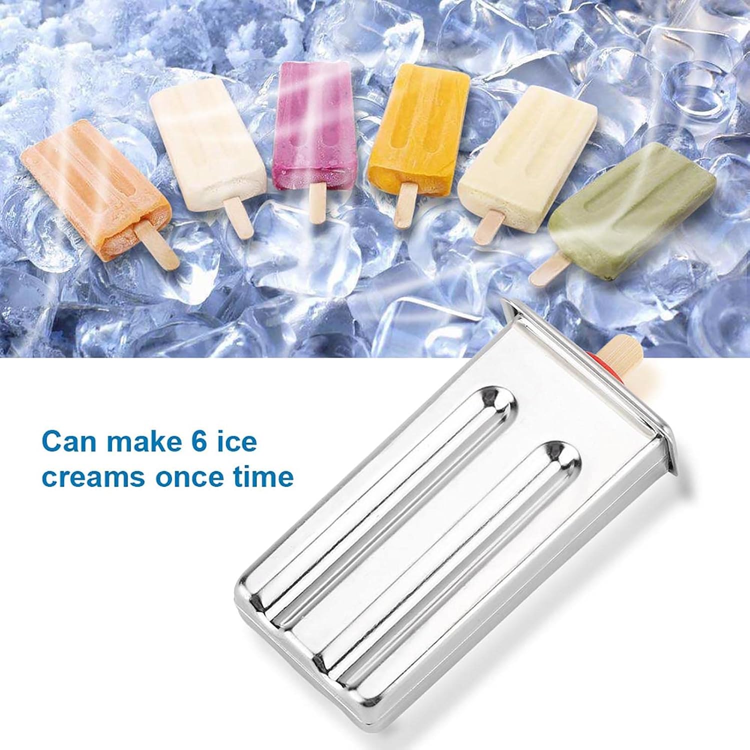 6-Cavity Seamless Stainless Steel Ice Lolly Mould with Holder