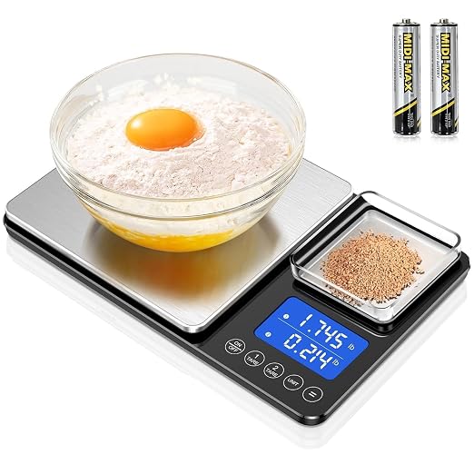 Dual-Platform Precision Kitchen Food Scale (15kg / 500g, Stainless Steel)