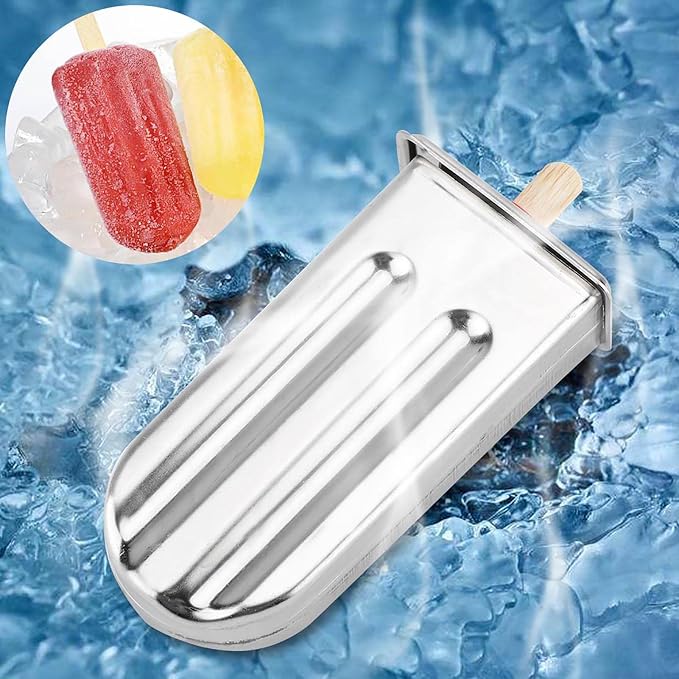 Stainless Steel Ice Lolly Mould Kit with Wooden Sticks & Brush
