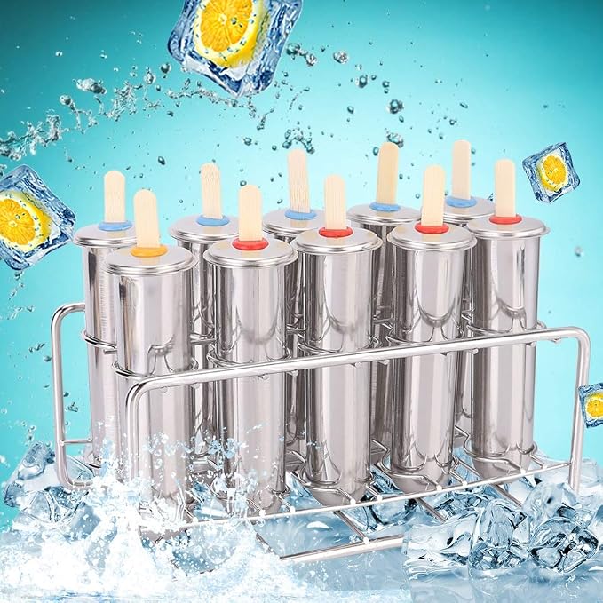 10-Piece Mini Stainless Steel Ice Lolly & Dessert Mould Set