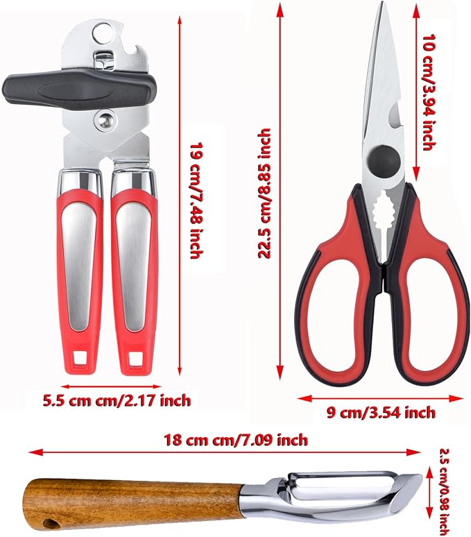 Left-Handed 3-in-1 Kitchen Prep Set (Scissors, Can Opener & Peeler