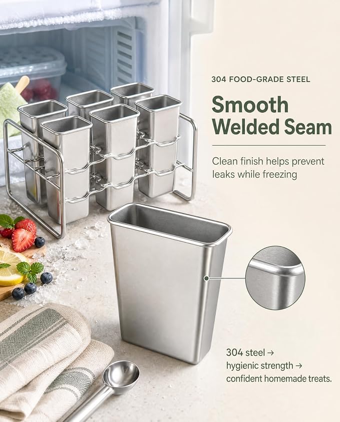 304 Food-Grade Stainless Steel 6-Piece Ice Lolly Mould Set