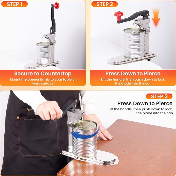 Removable Heavy-Duty Bench Tin Opener with Table Clamp Base