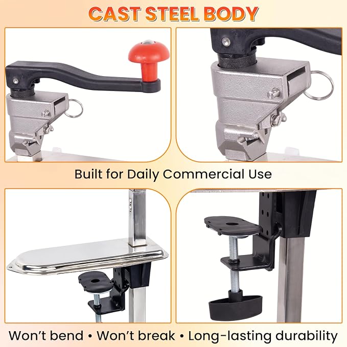 Removable Heavy-Duty Bench Tin Opener with Table Clamp Base