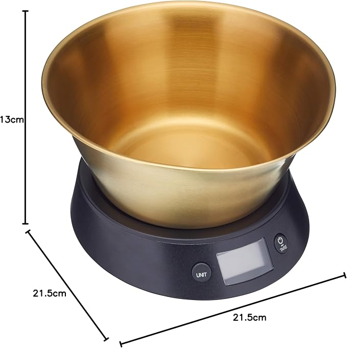 Vintage Digital Kitchen Scale with Weighing Bowl (5kg, Brass & Black)