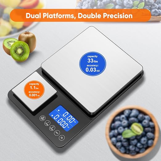 Dual-Platform High-Precision Baking & Food Scale (15kg / 500g, Black)