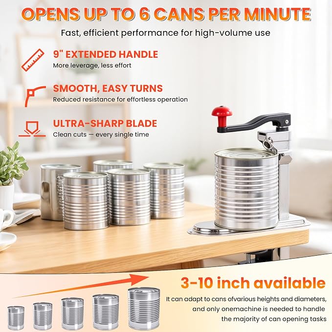 Removable Heavy-Duty Bench Tin Opener with Table Clamp Base