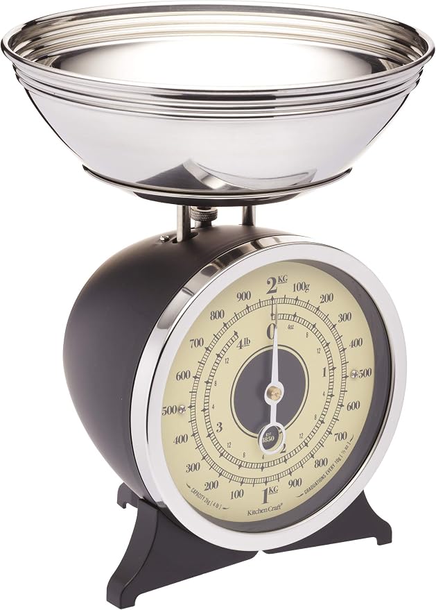 Traditional Mechanical Dial Kitchen Scale with Stainless Bowl (2kg, Black)