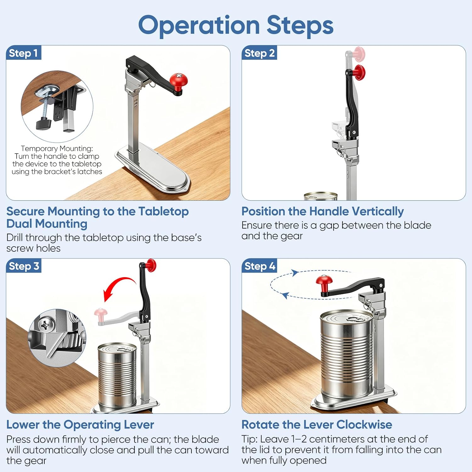 Adjustable Table-Mount Heavy-Duty Tin Opener (Clamp-On, No Drill)