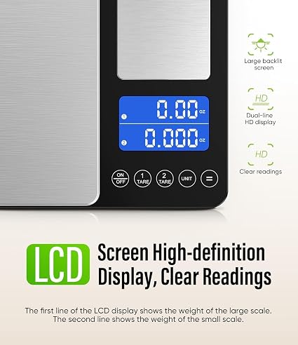 Dual-Platform Precision Kitchen Food Scale (15kg / 500g, Stainless Steel)