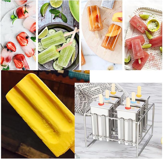 6-Cavity Seamless Stainless Steel Ice Lolly Mould with Holder