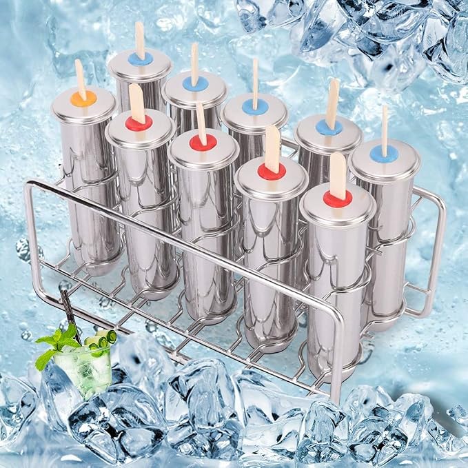 10-Piece Mini Stainless Steel Ice Lolly & Dessert Mould Set