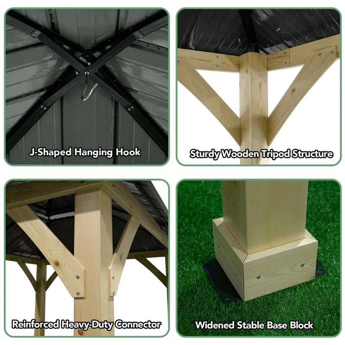 Eletriclife 10 x 10 FT Outdoor Patio Hardtop Gazebo with Double Steel Roof & Solid Wood Frame