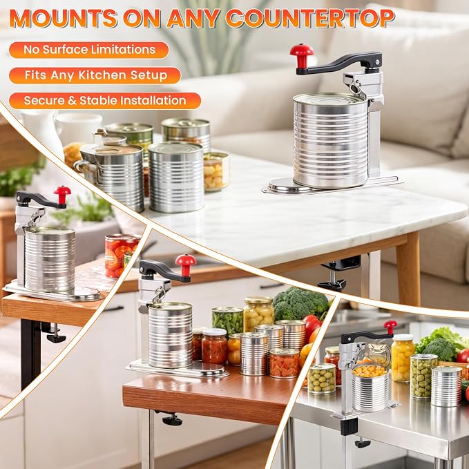 Removable Heavy-Duty Bench Tin Opener with Table Clamp Base