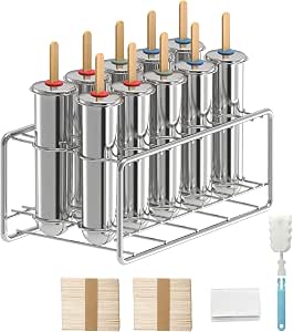 10-Piece Round Stainless Steel Ice Lolly Mould Set with Stand