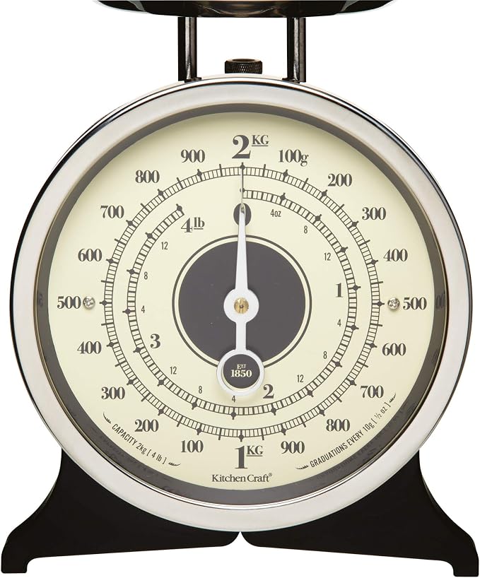 Traditional Mechanical Dial Kitchen Scale with Stainless Bowl (2kg, Black)