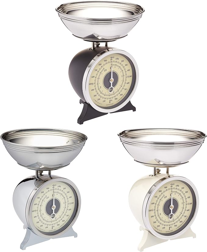 Traditional Mechanical Dial Kitchen Scale with Stainless Bowl (2kg, Black)
