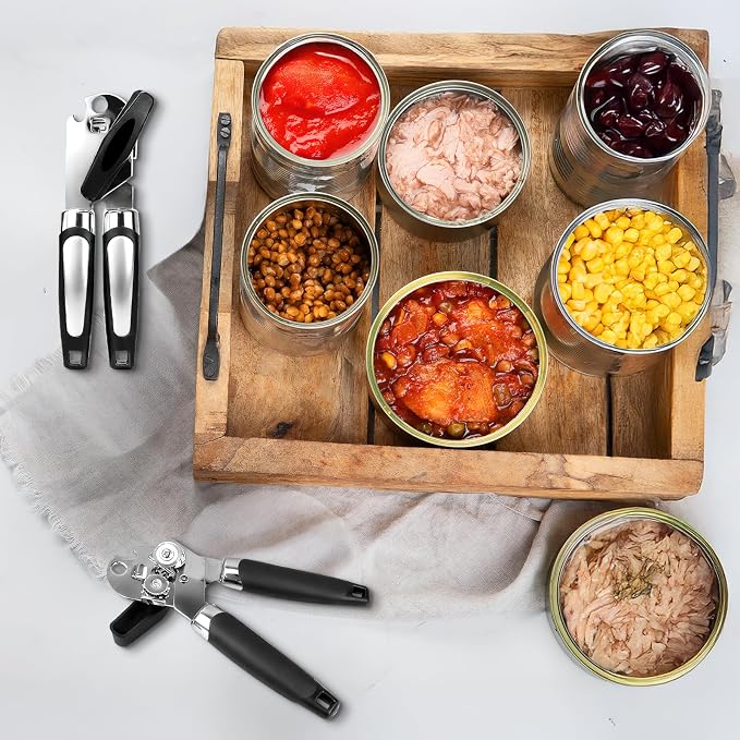 Handheld 3-in-1 Soft-Grip Manual Tin Opener (Pack of 12, Black)