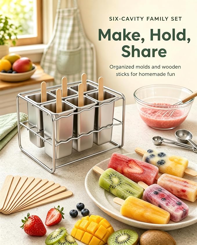 304 Food-Grade Stainless Steel 6-Piece Ice Lolly Mould Set