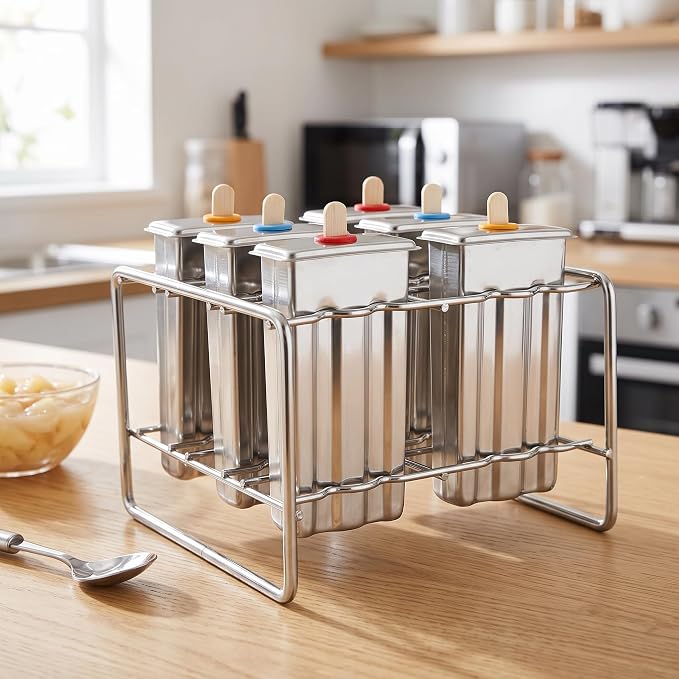 6-Cavity Seamless Stainless Steel Ice Lolly Mould with Holder