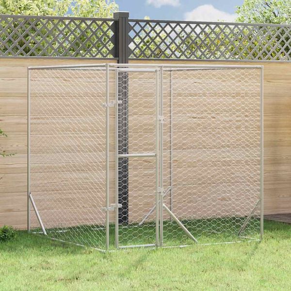 Outdoor Dog Kennel Silver 2x2x2 m Galvanised Steel-petscare-ltd.com