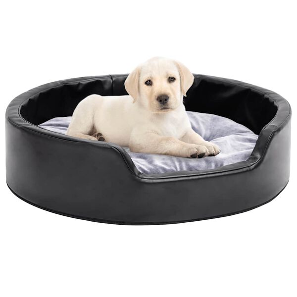 Dog Bed Black and Grey 69x59x19 cm Plush and Faux Leather-petscare-ltd.com