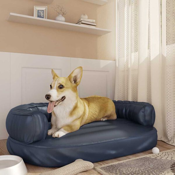 Ergonomic Foam Dog Bed Dark Blue 88x65 cm Faux Leather-petscare-ltd.com