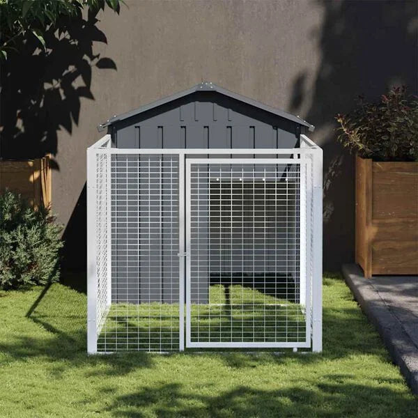 Dog House with Run Anthracite 117x201x123 cm Galvanised Steel-petscare-ltd.com