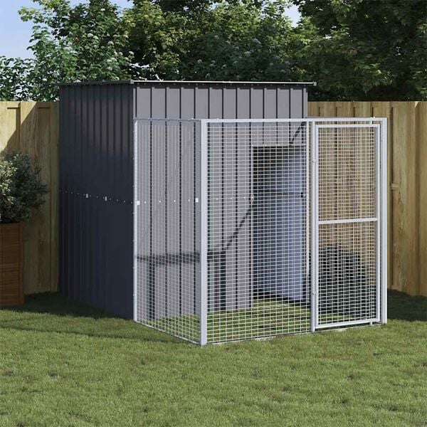Dog House with Run Anthracite 165x251x181 cm Galvanised Steel-petscare-ltd.com