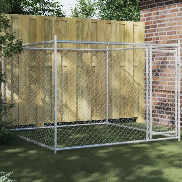 Dog Cage with Door Grey 2x2x1,5 m Galvanised Steel-petscare-ltd.com
