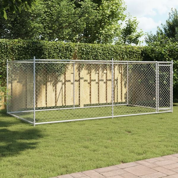 Dog Cage with Door Grey 4x2x1.5 m Galvanised Steel-petscare-ltd.com