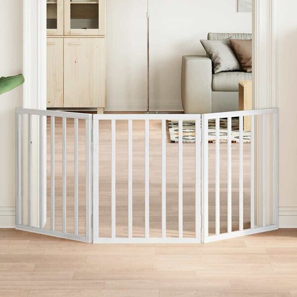 Dog Gate Foldable 3 Panels White 150 cm Poplar Wood-petscare-ltd.com