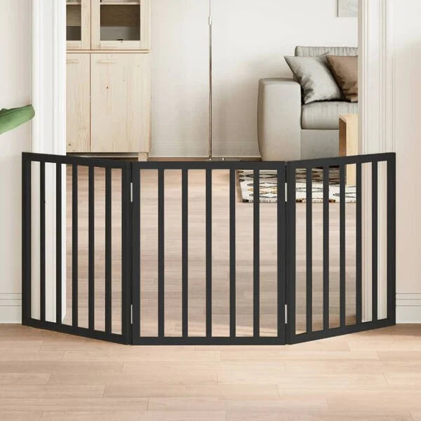 Dog Gate Foldable 3 Panels Black 150 cm Poplar Wood-petscare-ltd.com