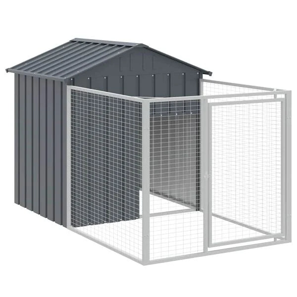 Dog House with Run Anthracite 117x201x123 cm Galvanised Steel-petscare-ltd.com