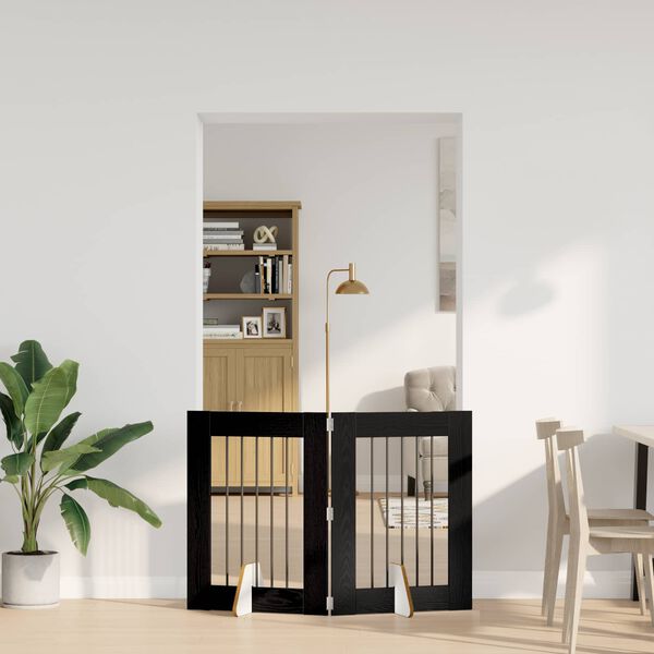 Foldable Dog Gate with Stands 2 pcs Black Oak 120.5 cm-petscare-ltd.com