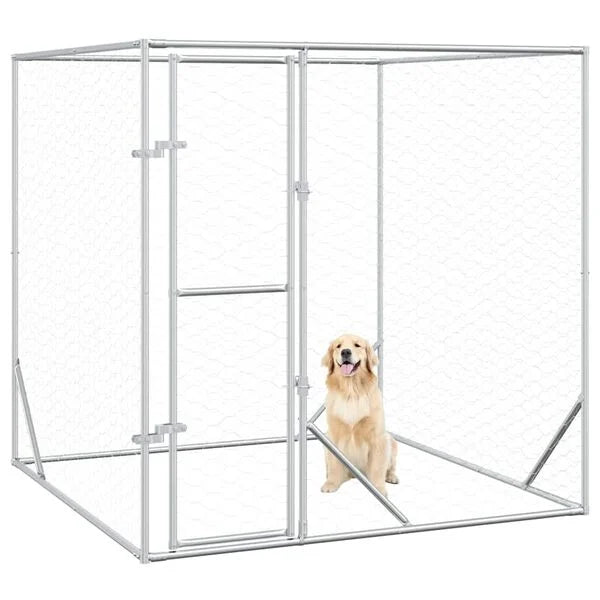 Outdoor Dog Kennel Silver 2x2x2 m Galvanised Steel-petscare-ltd.com