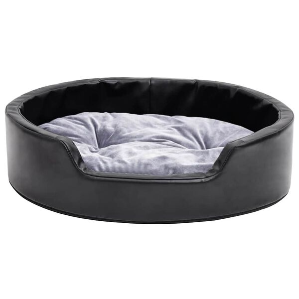 Dog Bed Black and Grey 69x59x19 cm Plush and Faux Leather-petscare-ltd.com