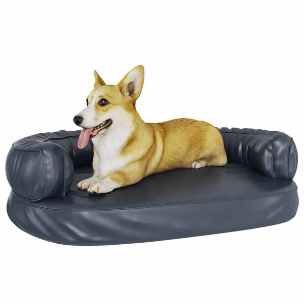 Ergonomic Foam Dog Bed Dark Blue 88x65 cm Faux Leather-petscare-ltd.com