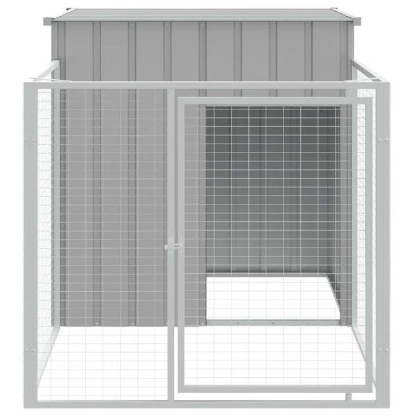 Dog House with Run Light Grey 110x201x110 cm Galvanised Steel-petscare-ltd.com