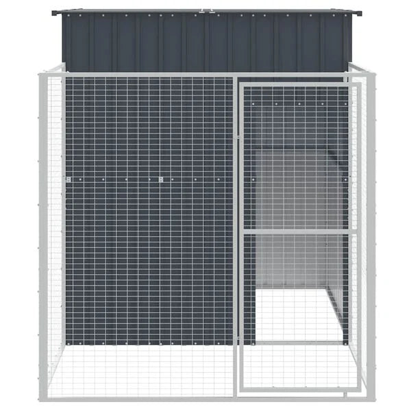 Dog House with Run Anthracite 165x251x181 cm Galvanised Steel-petscare-ltd.com