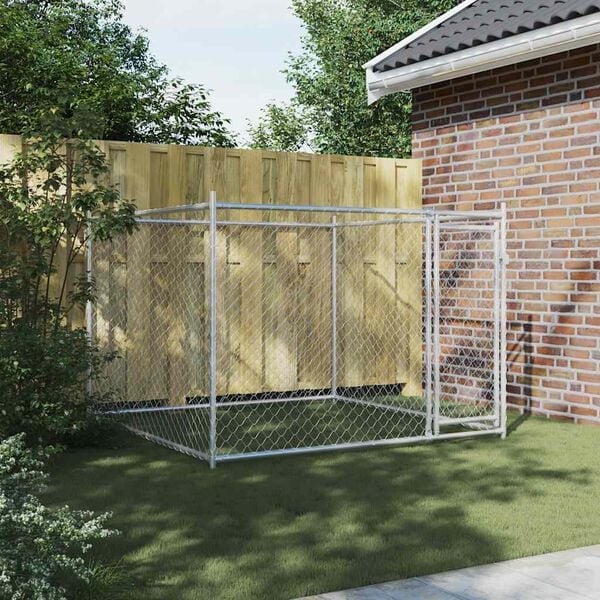 Dog Cage with Door Grey 2x2x1,5 m Galvanised Steel-petscare-ltd.com