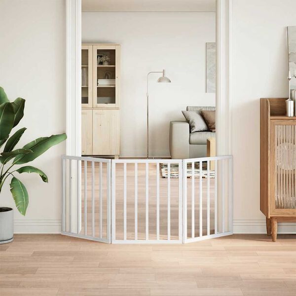 Dog Gate Foldable 3 Panels White 150 cm Poplar Wood-petscare-ltd.com