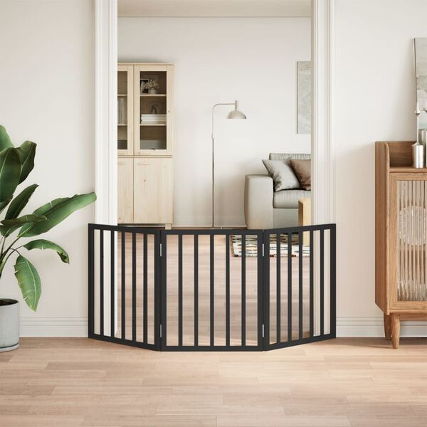 Dog Gate Foldable 3 Panels Black 150 cm Poplar Wood-petscare-ltd.com