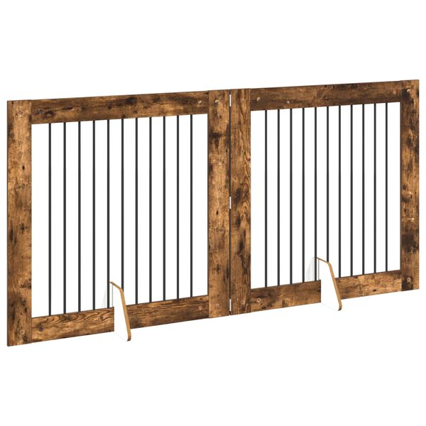 Foldable Dog Gate with Stands 2 pcs Smoked Oak 200.5 cm-petscare-ltd.com