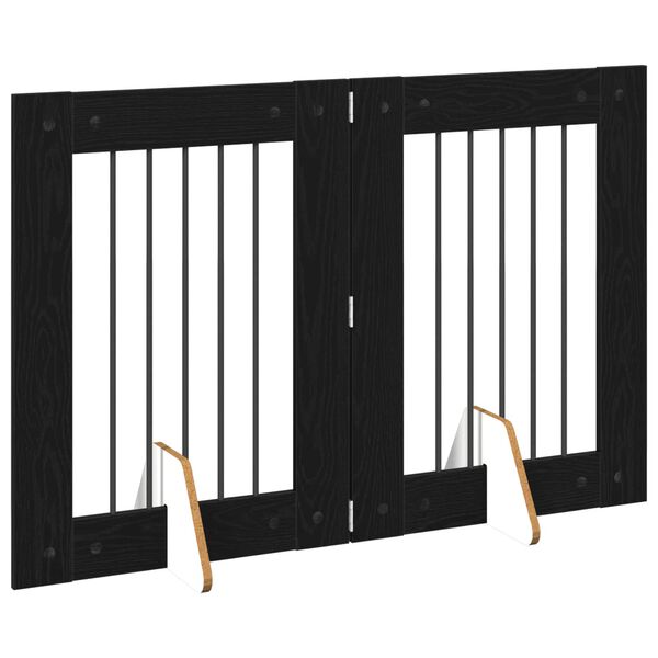 Foldable Dog Gate with Stands 2 pcs Black Oak 120.5 cm-petscare-ltd.com