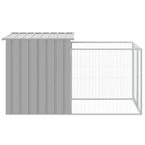 Dog House with Run Light Grey 110x201x110 cm Galvanised Steel-petscare-ltd.com